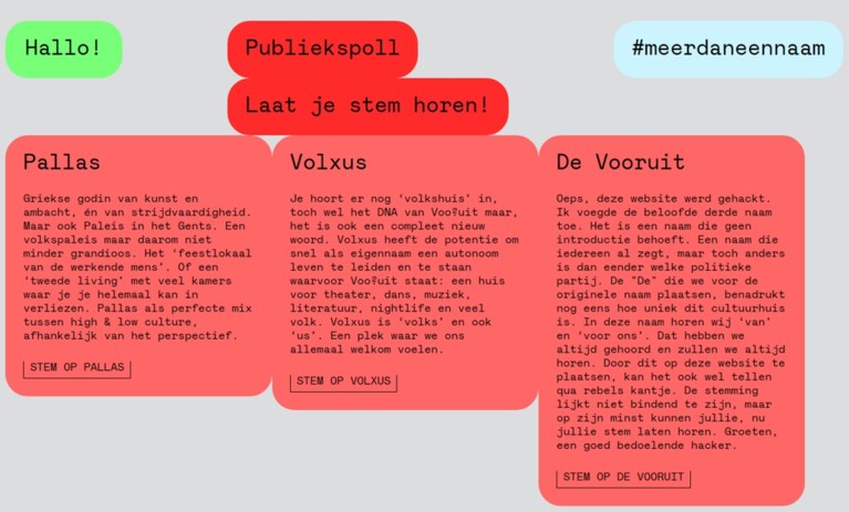 Hacker voegt derde keuze toe voor naam van Kunstencentrum Vooruit: ‘De Vooruit’