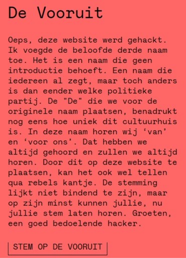 Hacker voegt derde keuze toe voor naam van Kunstencentrum Vooruit: ‘De Vooruit’