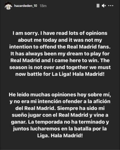 Eden Hazard verontschuldigt zich bij fans voor beelden na uitschakeling: “Nooit mijn bedoeling fans Real te beledigen”