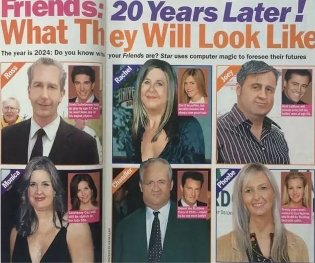 Magazine sloeg de bal twintig jaar geleden helemaal mis over hoe acteurs uit ‘Friends’ er nu zouden uitzien