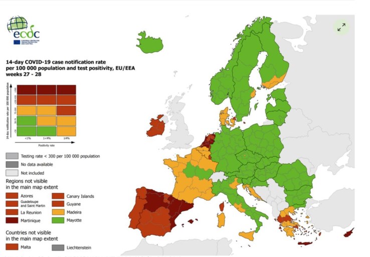 Reisadviezen aangepast: nieuwe zones kleuren rood, Frankrijk en Griekenland bijna helemaal oranje