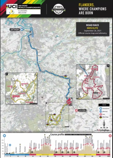 PARCOURS WK WIELRENNEN 2021. Van Antwerpen naar Leuven, met twéé lokale ronden en 42 hellingen: pittig!