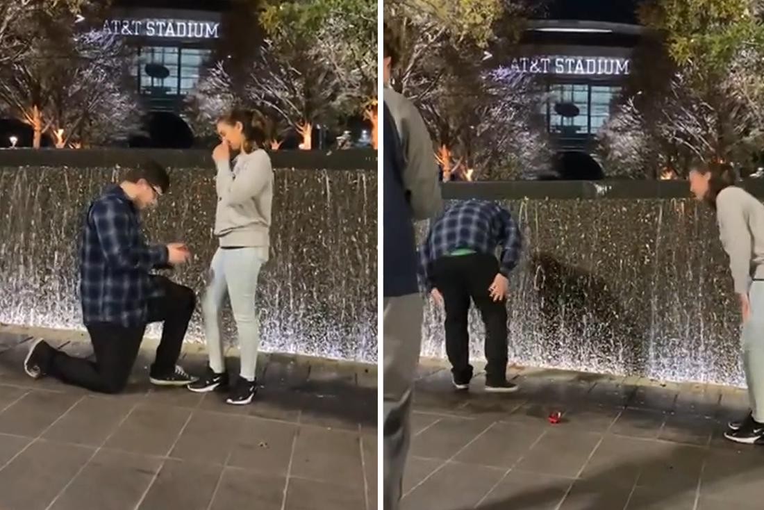 Man wants to propose to girlfriend over football fountain…