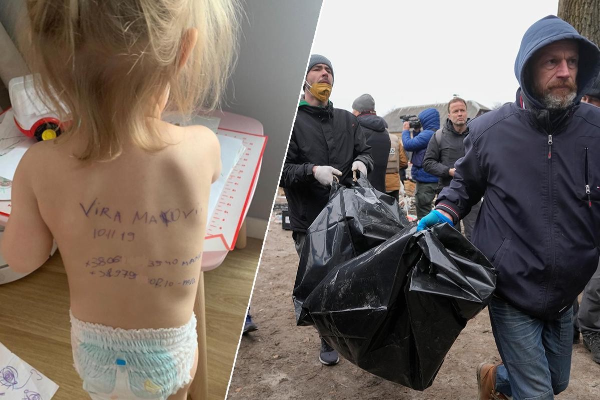 Parents in Ukraine write their children’s contact information on their backs in case they die