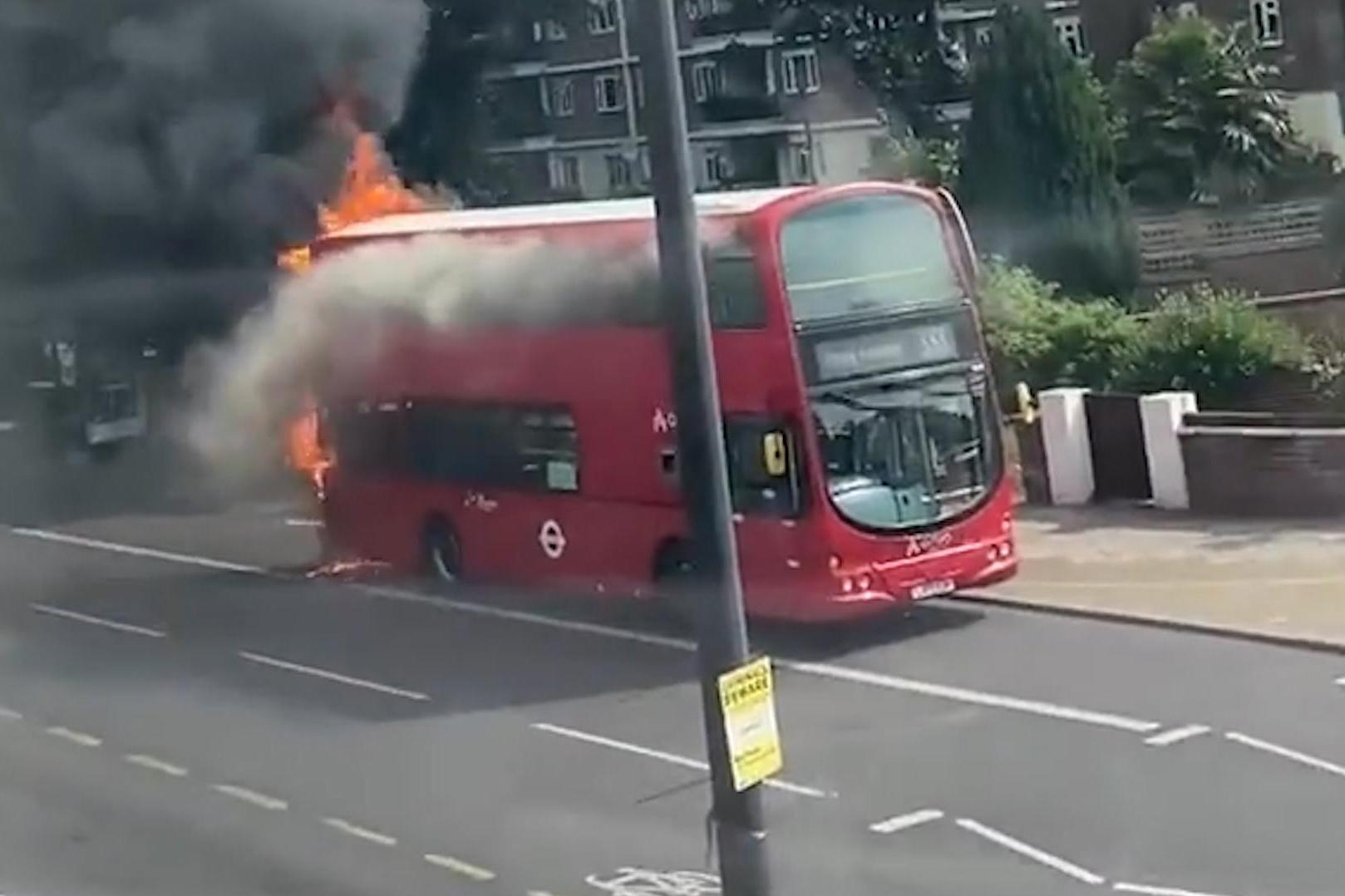 Bus completely burns out on London’s hottest day of the year