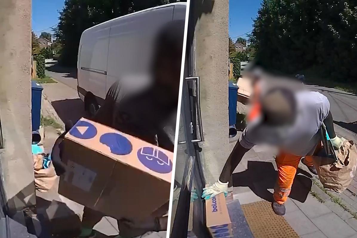 Какая беда: парень на фото с камер наблюдения видит, как у входной двери кладут посылку от Bol.com… а потом мусорщики ее забирают (Хейли)
