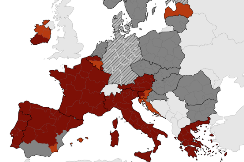 Le Fiandre e Bruxelles ancora una volta sono diventate di colore rosso scuro sulla mappa europea della Corona