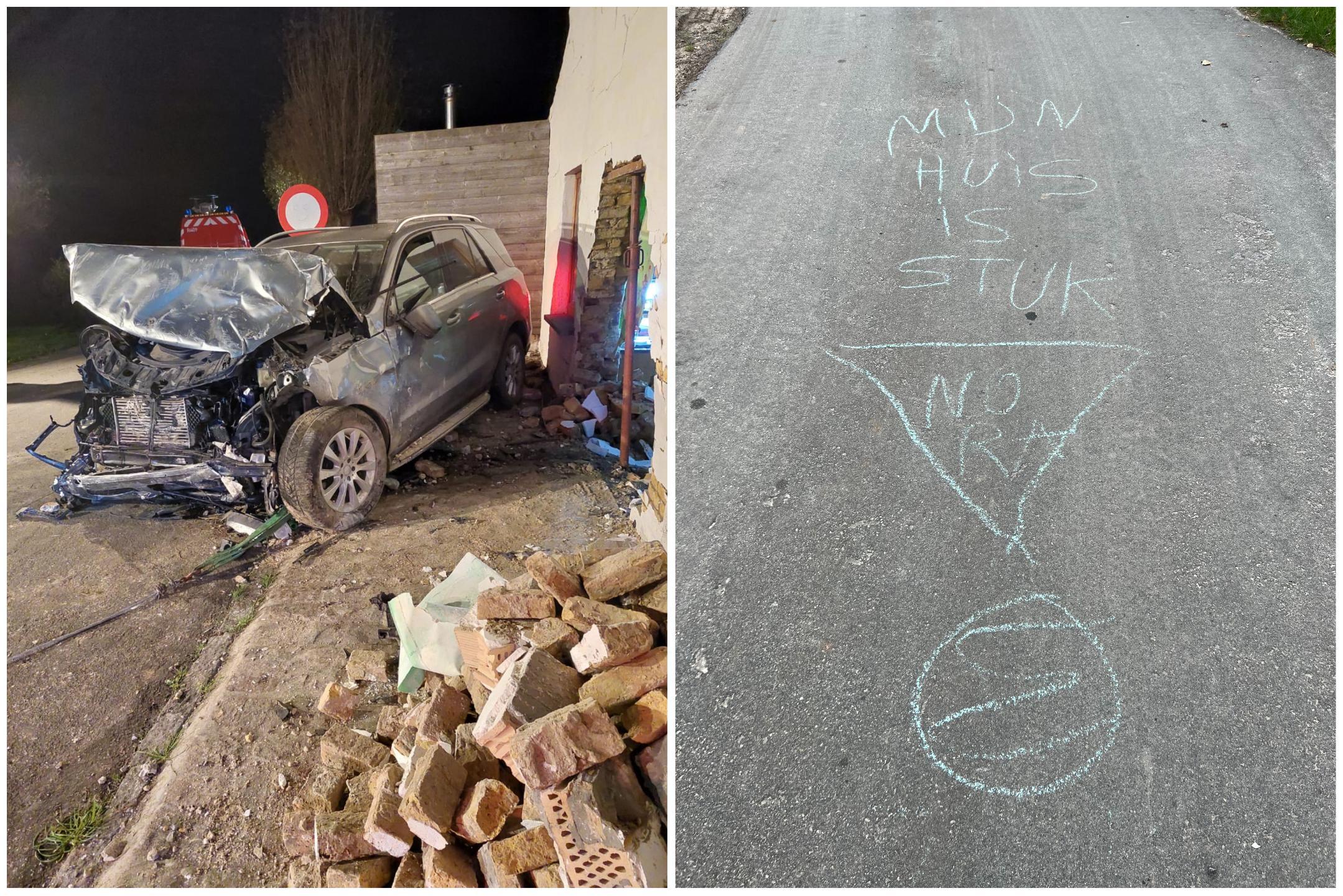 Nora (9) schrijft boze tekst op straat nadat dronken bestuurster woning ramt: “Mijn huis is stuk”