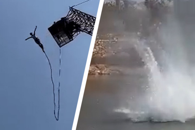 La corda del bungee jumper si rompe mentre salta sopra il lago e l’uomo sviene per il colpo