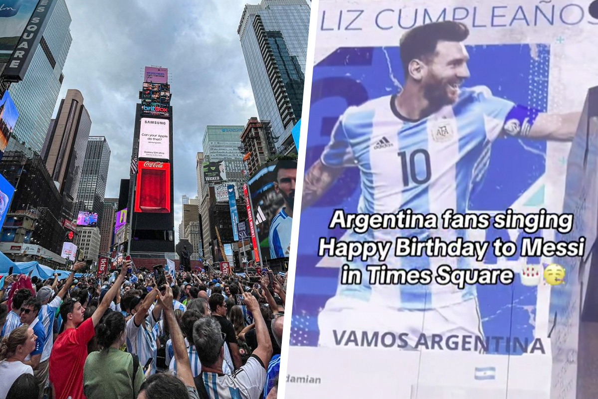 VIDEO. Argentijnse fans palmen toeristische trekpleister Time Square in  daags voor Copa América-duel en zingen massaal voor jarige Lionel Messi |  Het Nieuwsblad Mobile