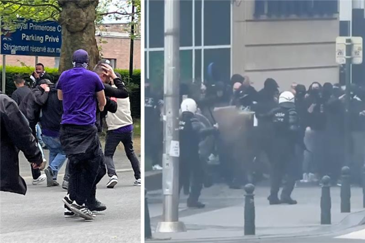 VIDEO. Politie moet ingrijpen bij rellen met Club Brugge-aanhangers aan Brussel-Centraal, vuurwerk ontploft in hand van Anderlecht-fan