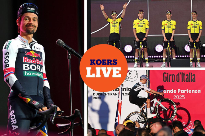 LIVE GIRO. Primoz Roglic, Wout van Aert en alle andere toppers luid toegejuicht op ploegenpresentatie in Tirana