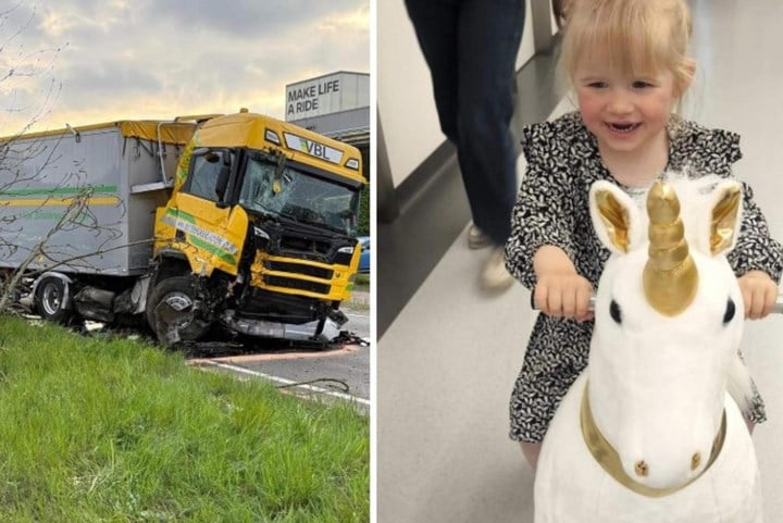 Elisa (2) lag zes dagen in coma nadat dronken vader met vrachtwagen crashte, nu is ze aan de beterhand: “Ze noemen haar een wonderkindje”