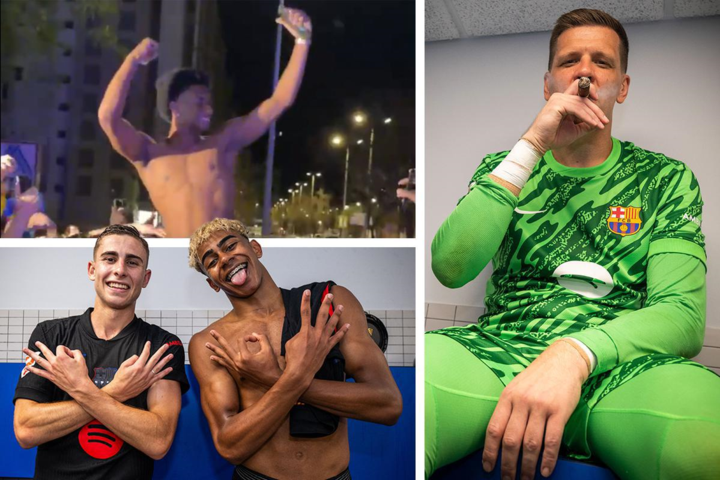 VIDEO. Een doelman met een sigaar en een linksachter in bloot bovenlijf: zo vierde FC Barcelona zijn 28ste landstitel
