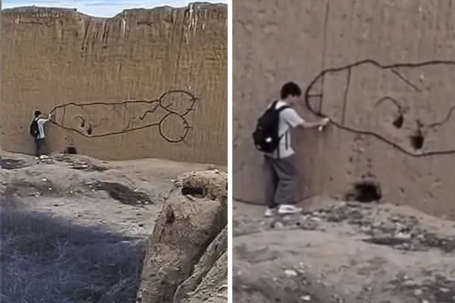 Jongeman veroorzaakt heel wat ophef in Peru door obscene tekening op eeuwenoude muur te spuiten