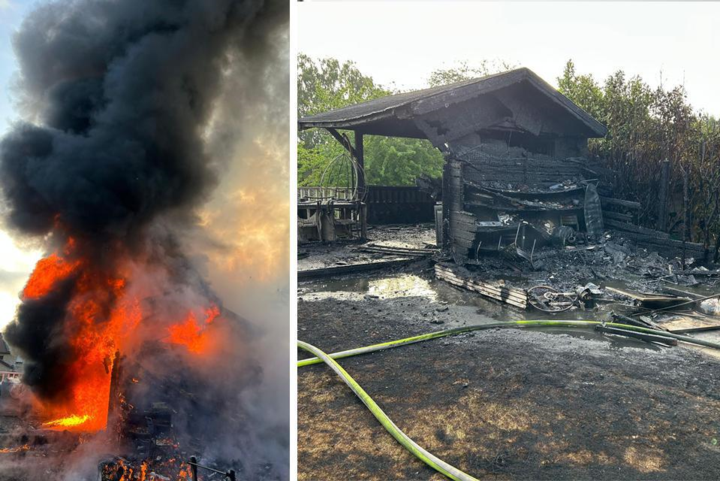 Tuinhuis brandt uit, brandweer kan vermijden dat vuur overslaat naar huis