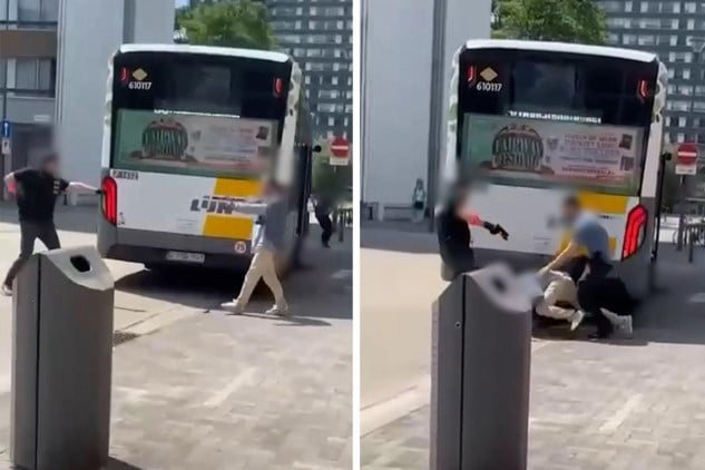 Beelden tonen hoe dader van mesaanval in bus op Linkeroever gearresteerd  wordt